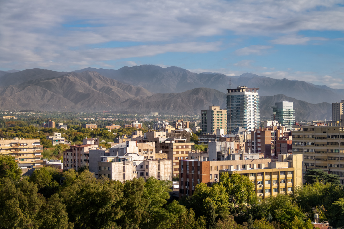 Aerial view of Mendoza City and Andes Mountains - Mendoza, Argentina
